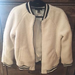 Thick cream teddy bear bomber jacket